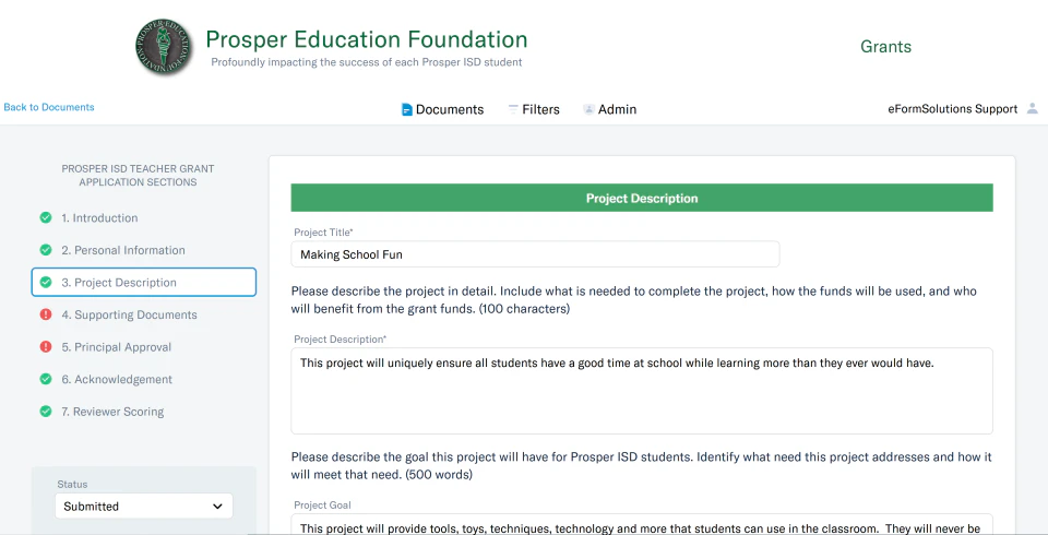 screenshot of Electronic Form Solutions